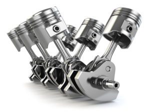 V6 engine pistons and crankshaft