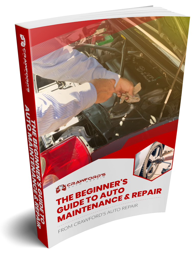 free auto repair ebook cover, The Beginner's Guide To Auto Maintenance & Repair from Crawford's Auto Repair, Mesa Auto Repair Shop serving Mesa, Chandler, Gilbert, Tempe